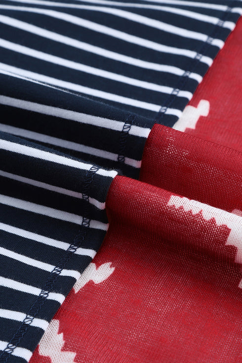 Stars And Stripes Patterned Knit Short Sleeve Top