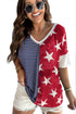 Stars And Stripes Patterned Knit Short Sleeve Top