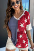 Stars And Stripes Patterned Knit Short Sleeve Top