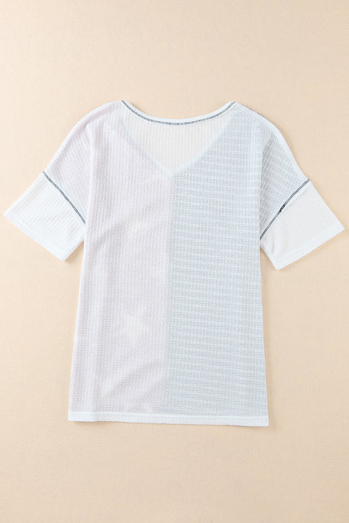 Stars And Stripes Patterned Knit Short Sleeve Top