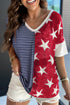 Stars And Stripes Patterned Knit Short Sleeve Top