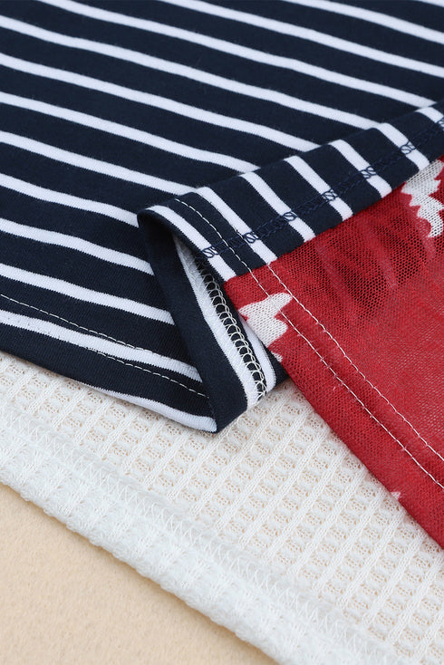 Stars And Stripes Patterned Knit Short Sleeve Top