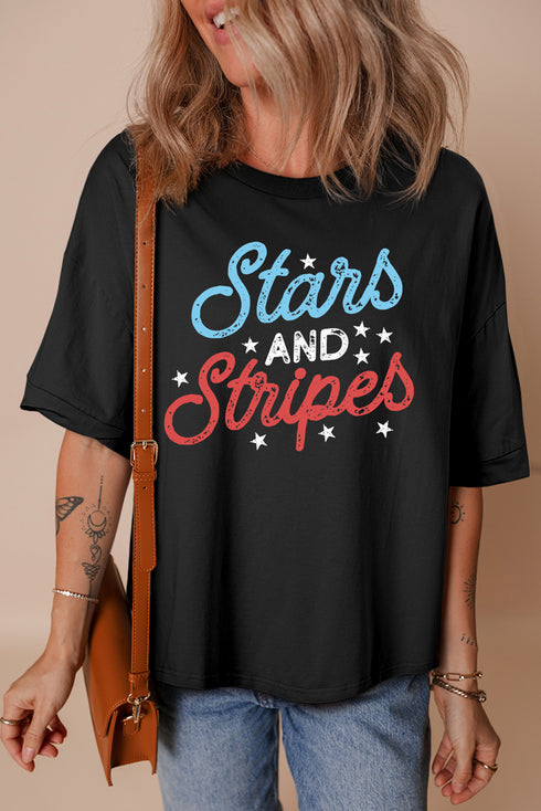 Stars And Stripes Retro Lettering Oversized Tee