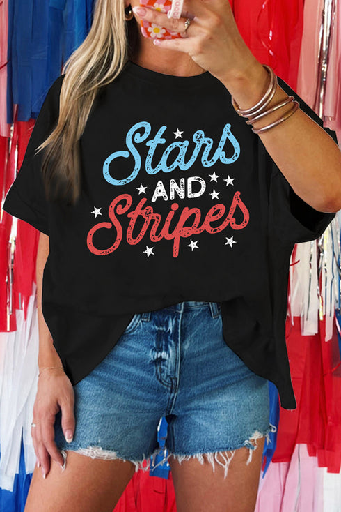 Stars And Stripes Retro Lettering Oversized Tee