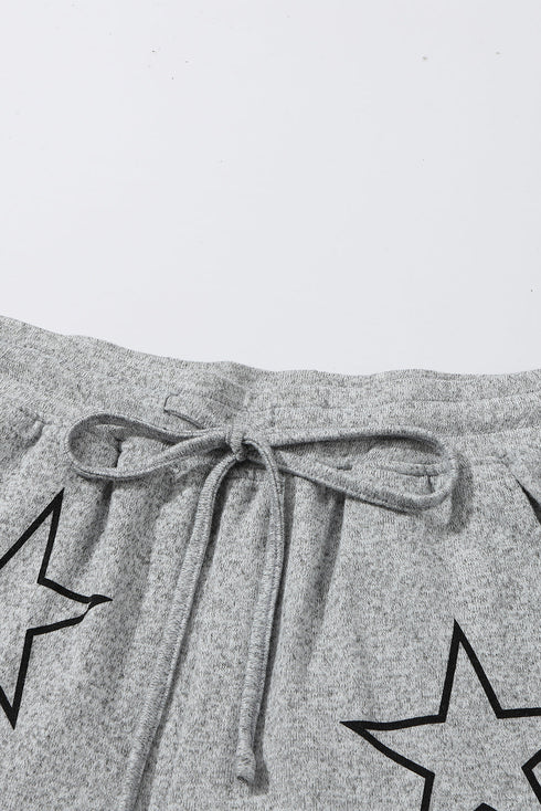 Stars Print Long Sleeve Drawstring High Waist Lounge Set