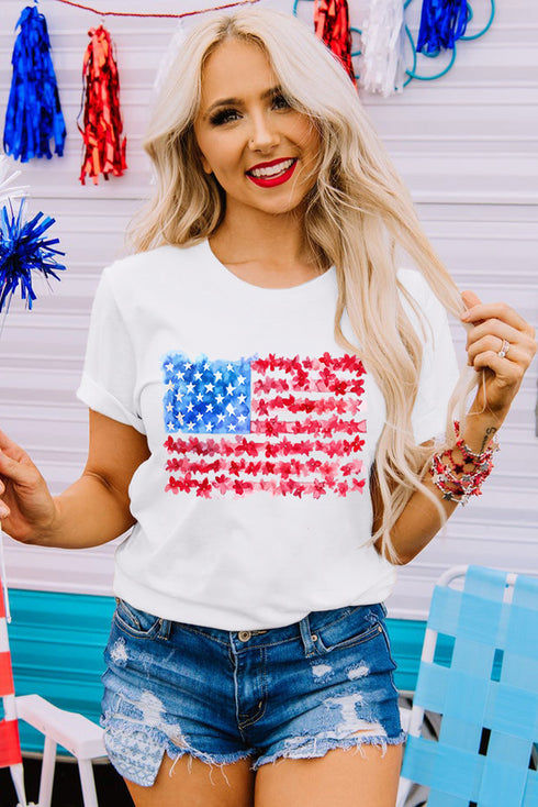 Stars Stripes Flag Graphic Crew Neck Summer Tee