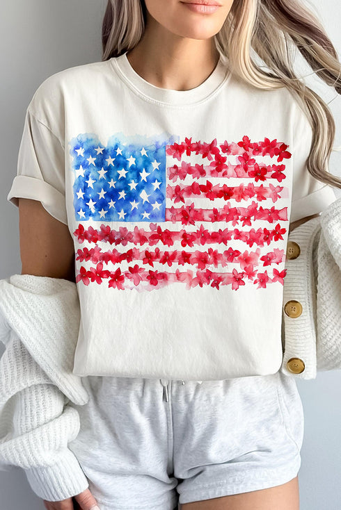 Stars Stripes Flag Graphic Crew Neck Summer Tee