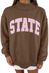 State Letter Graphic Exposed Seam Mock Neck Loose Sweatshirt
