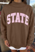 State Letter Graphic Exposed Seam Mock Neck Loose Sweatshirt
