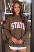 State Letter Graphic Exposed Seam Mock Neck Loose Sweatshirt