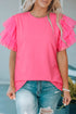 Statement Tiered Tulle Ruffle Sleeve Knit Tee Top