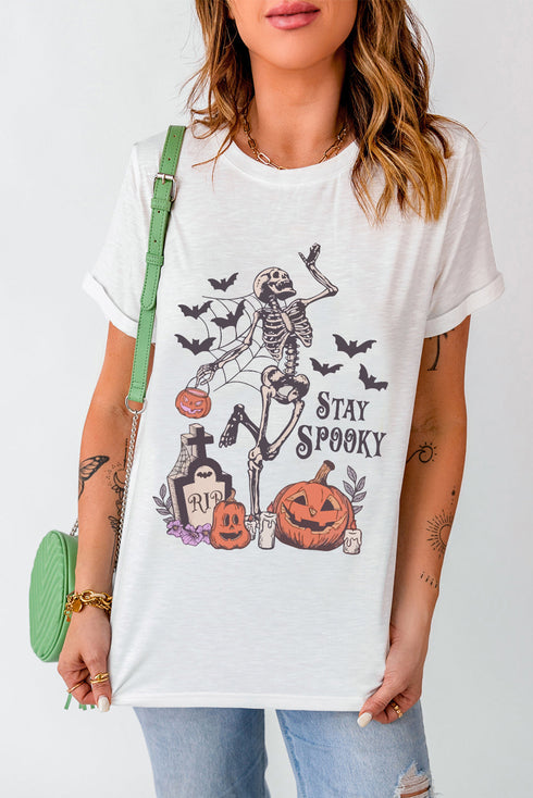 Stay Spooky Skeleton Hand Pumpkin Graphic T-Shirt