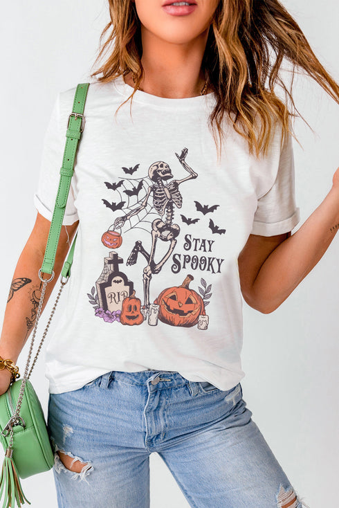 Stay Spooky Skeleton Hand Pumpkin Graphic T-Shirt