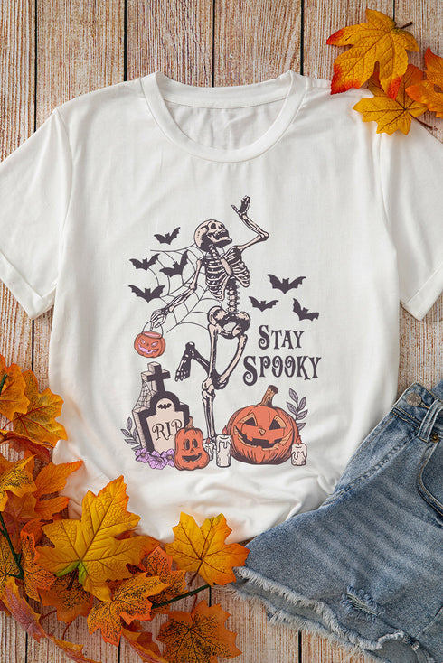 Stay Spooky Skeleton Hand Pumpkin Graphic T-Shirt