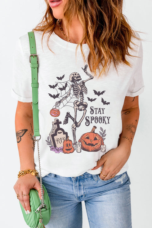 Stay Spooky Skeleton Hand Pumpkin Graphic T-Shirt