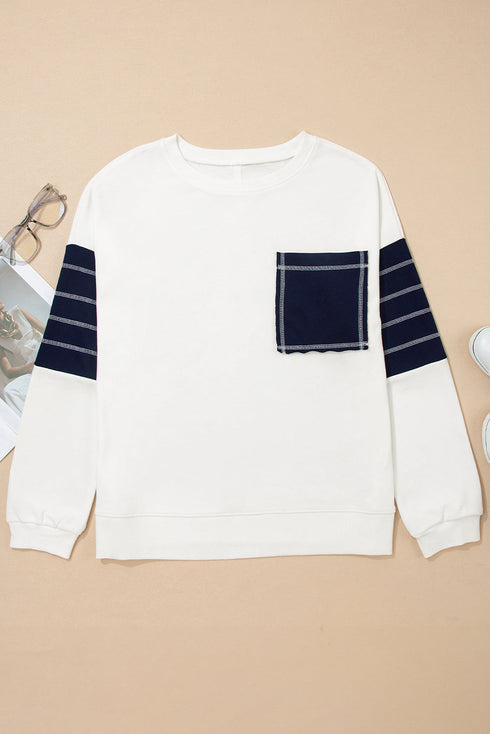 Stitch Detail Patch Pocket Crew Neck Sweatshirt