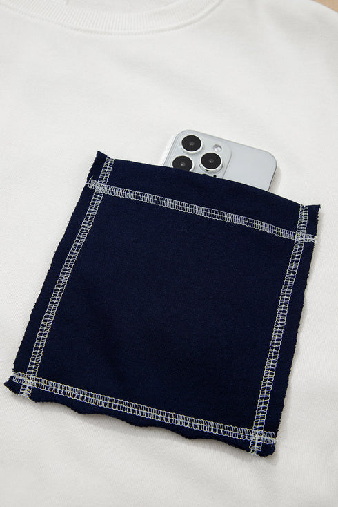 Stitch Detail Patch Pocket Crew Neck Sweatshirt