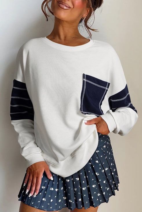 Stitch Detail Patch Pocket Crew Neck Sweatshirt