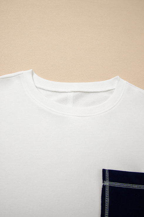 Stitch Detail Patch Pocket Crew Neck Sweatshirt