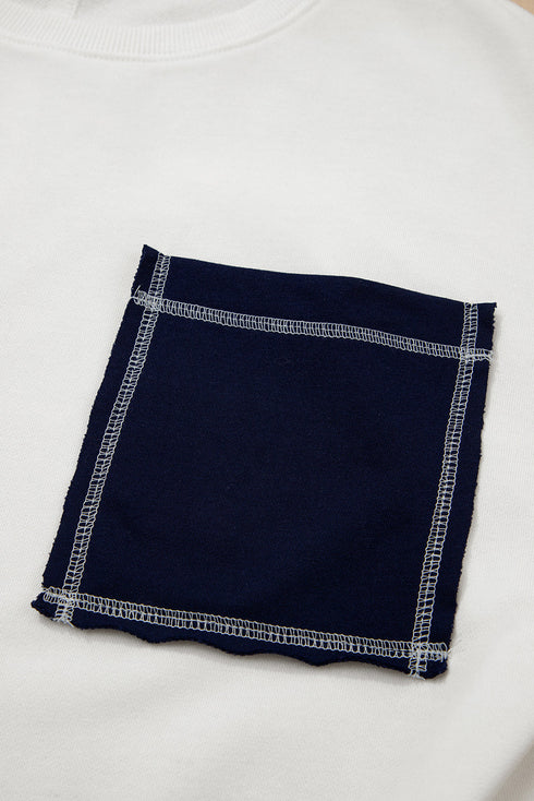 Stitch Detail Patch Pocket Crew Neck Sweatshirt