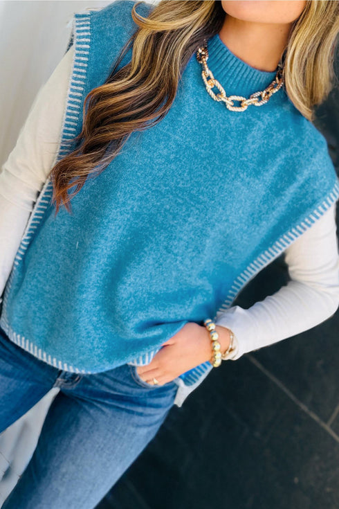 Stitch Detail Side Knot Mock Neck Sweater Vest