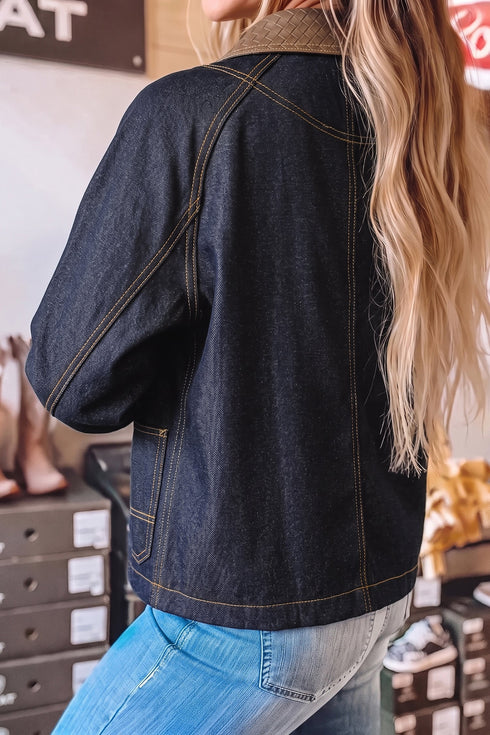 Stitched Detail Collar And Button Denim Jacket