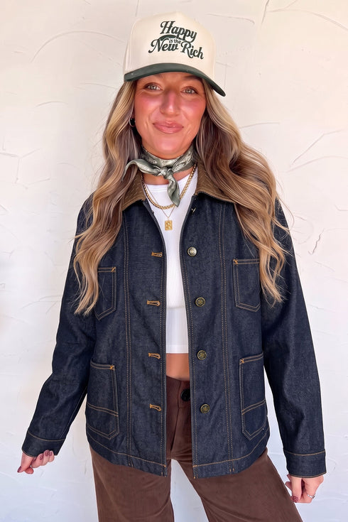 Stitched Detail Collar And Button Denim Jacket