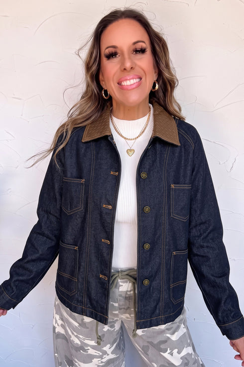 Stitched Detail Collar And Button Denim Jacket