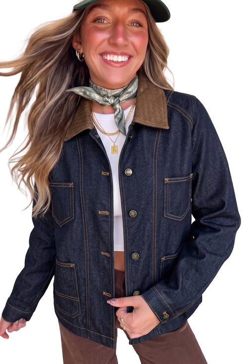 Stitched Detail Collar And Button Denim Jacket