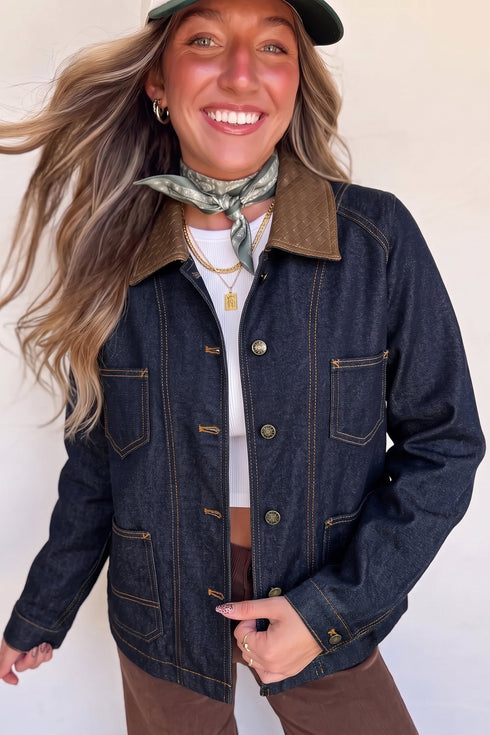 Stitched Detail Collar And Button Denim Jacket
