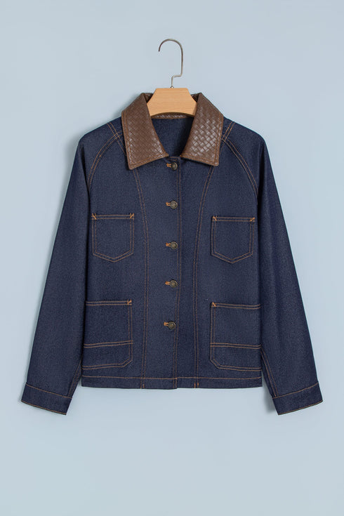 Stitched Detail Collar And Button Denim Jacket