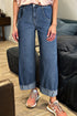 Stitched Detail Raw Hem Wide Leg Loose Jeans