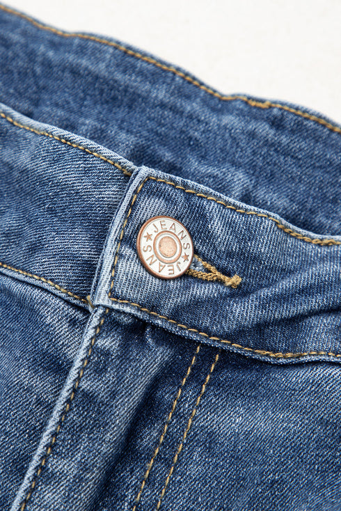 Stitched Detail Raw Hem Wide Leg Loose Jeans