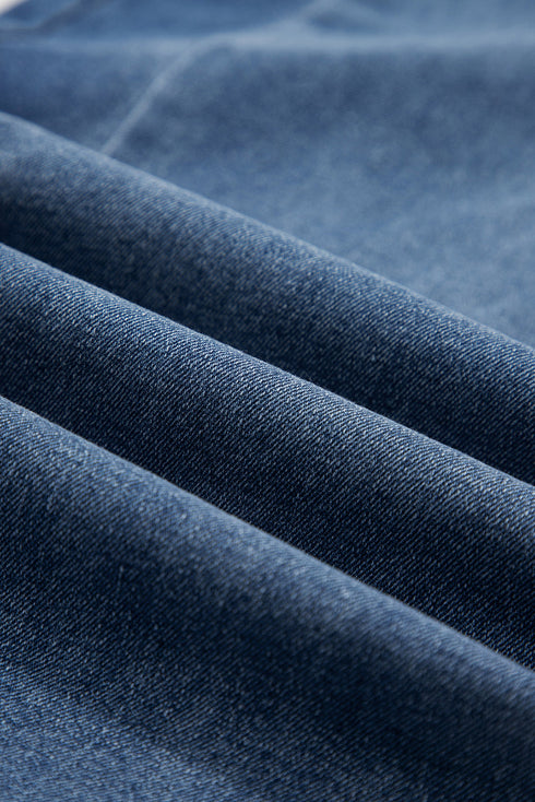 Stitched Detail Raw Hem Wide Leg Loose Jeans