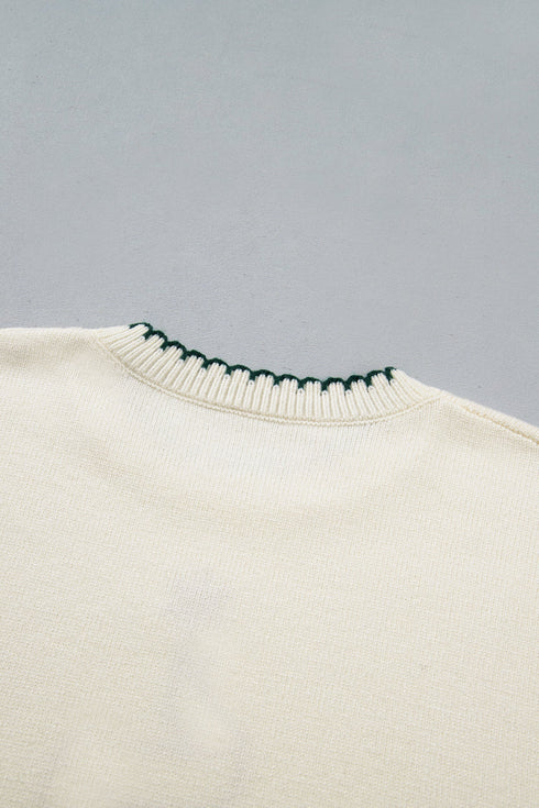 Stitched Tree Applique Graphic Knit Pullover Sweater