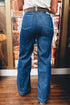Stitched Waist Western Cuffed Wide Leg Jeans