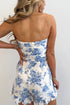 Strapless Floral Print Knot Waist Ruffled Bodycon Romper