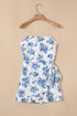 Strapless Floral Print Knot Waist Ruffled Bodycon Romper
