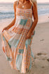 Strappy Boho Print Smocked Tiered Maxi Dress
