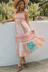 Strappy Boho Print Smocked Tiered Maxi Dress