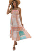 Strappy Boho Print Smocked Tiered Maxi Dress