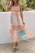 Strappy Boho Print Smocked Tiered Maxi Dress