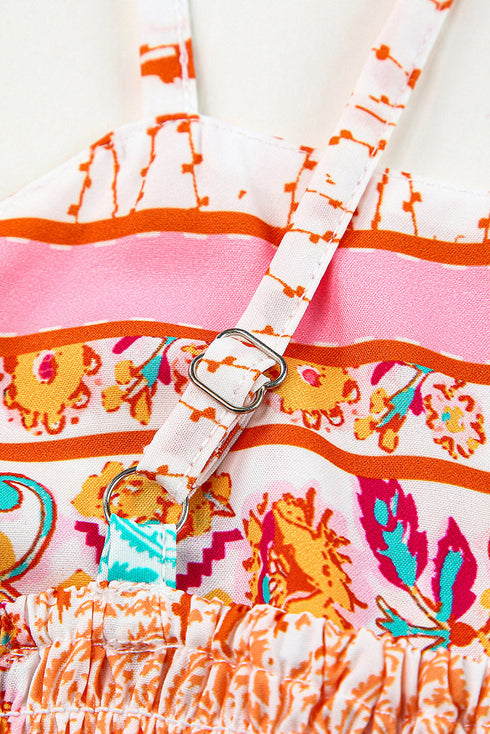 Strappy Boho Print Smocked Tiered Maxi Dress