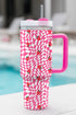 Strawberry Checkered Print Alloy Reusable Tumbler