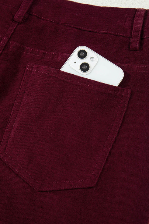 Stretch Corduroy High Waist Wide Leg Pants