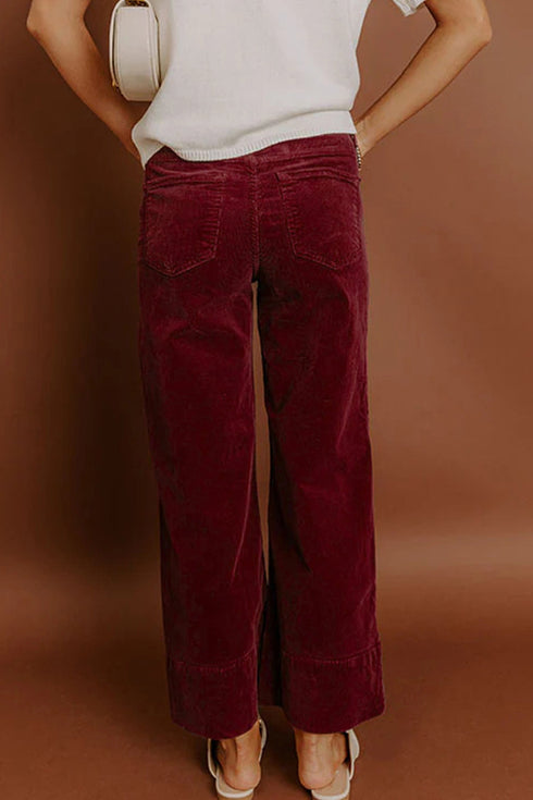 Stretch Corduroy High Waist Wide Leg Pants