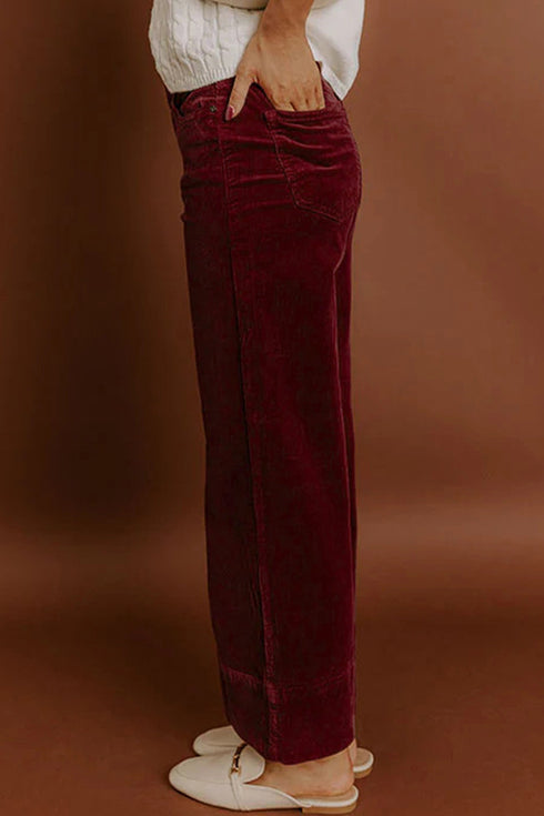 Stretch Corduroy High Waist Wide Leg Pants