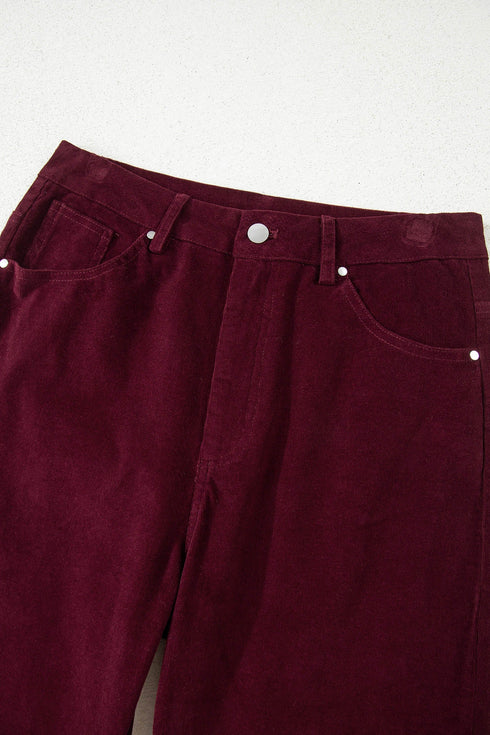 Stretch Corduroy High Waist Wide Leg Pants