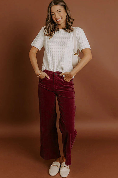 Stretch Corduroy High Waist Wide Leg Pants