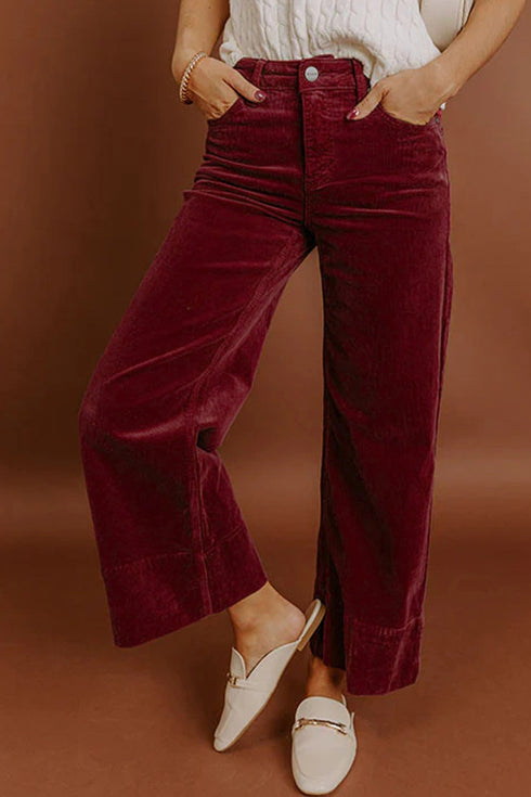Stretch Corduroy High Waist Wide Leg Pants